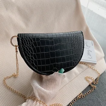 

2020 spring and summer new retro crocodile pattern semicircular female bag shoulder chain saddle bag ins texture crossbody bag