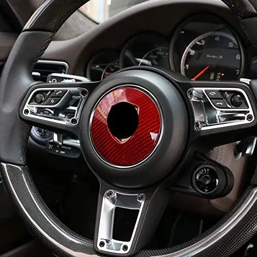 

Red Real Carbon Fiber Car Steering Wheel Decoration Panel Cover Trim Accessories For Porsche 718 911 Cayenne Panamera MACAN