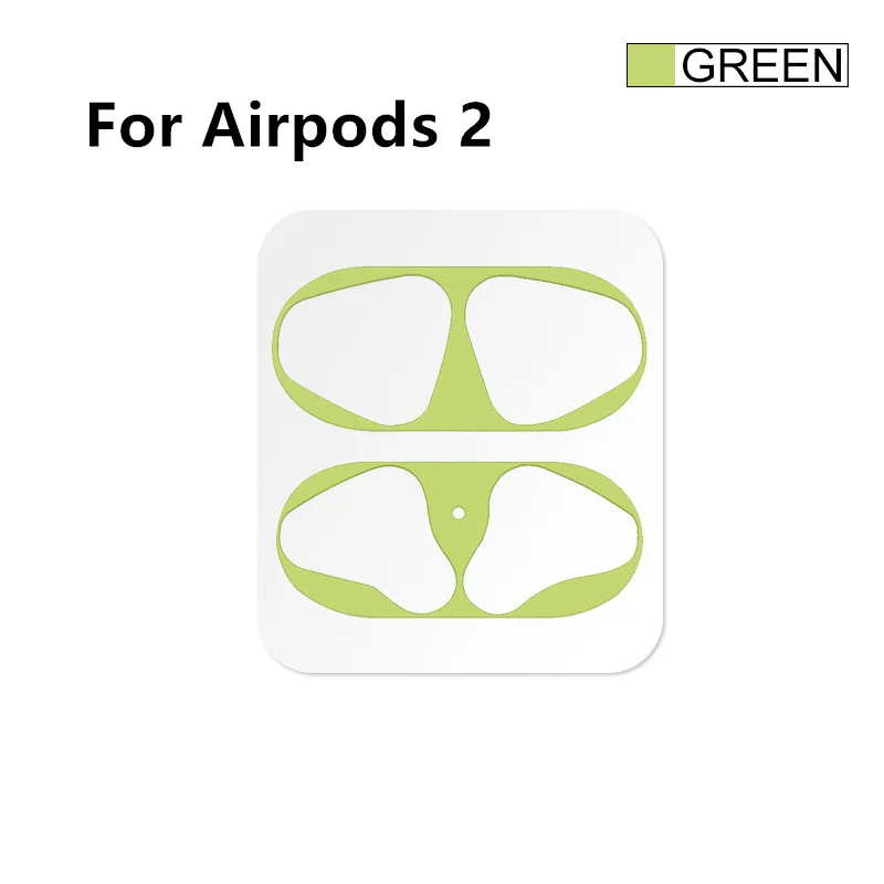 green for airpods 2 Защита от пыли для Apple Airpods Bluetooth наушники металлические для Airpods 2 Air Pods беспроводные наушники зарядная коробка защита от пыли - Цвет: green for airpods 2