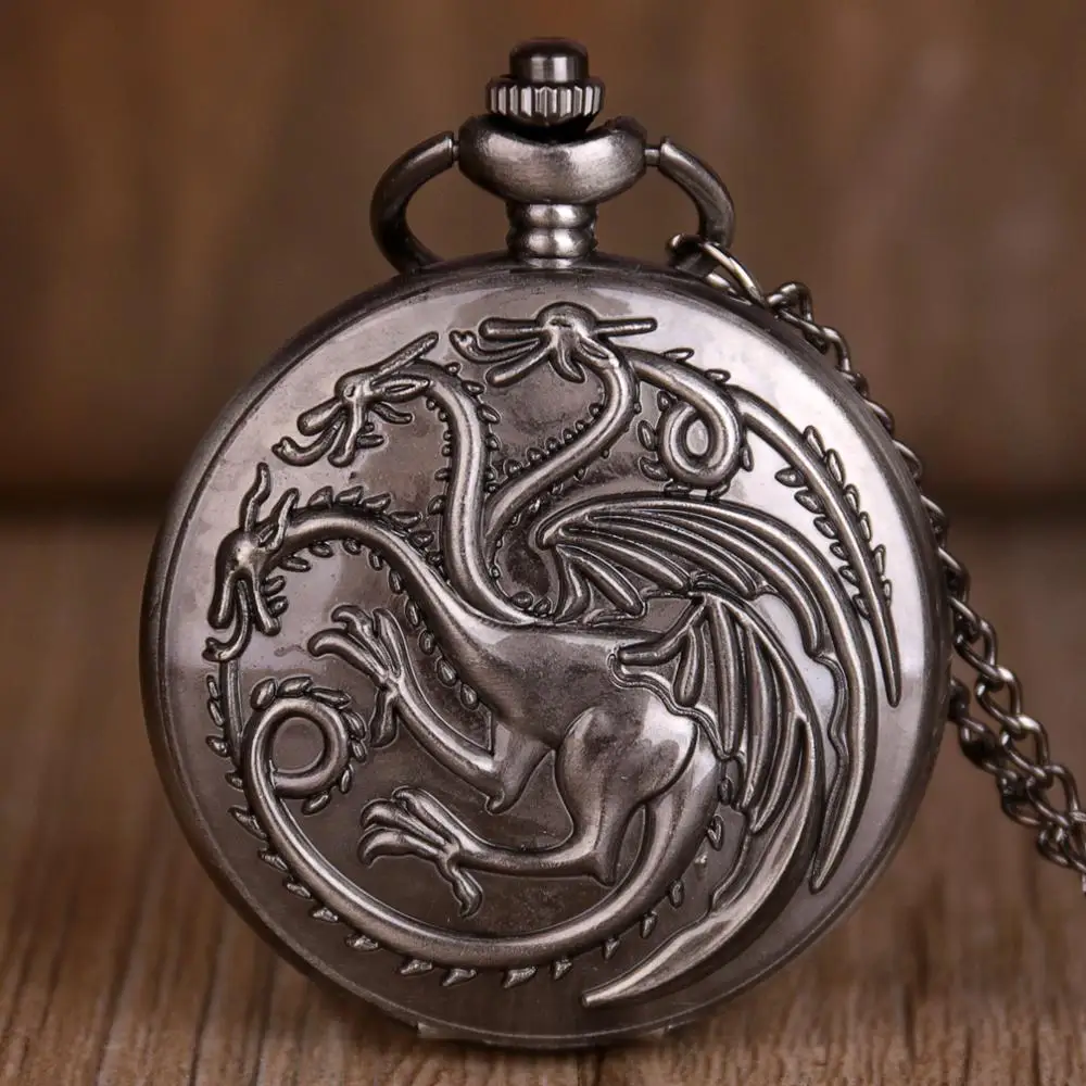 

Steampunk Game of Thrones House Targaryen Quartz Pocket Watch Awesome Dragon Fire and Blood Man Women Necklace Pendant Clock