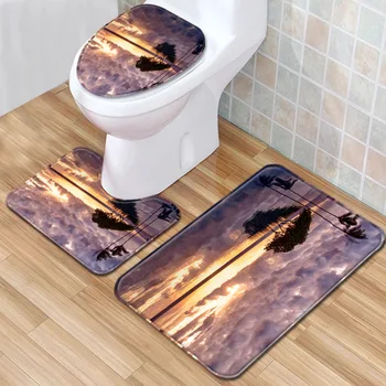 

Bathroom 3PCS Carpet Set Absorbent Toilet Pedestal Rug Anti-slip Bathroom Doormat Shower Mat Flannel Soft Toilet Cover Seat Mats