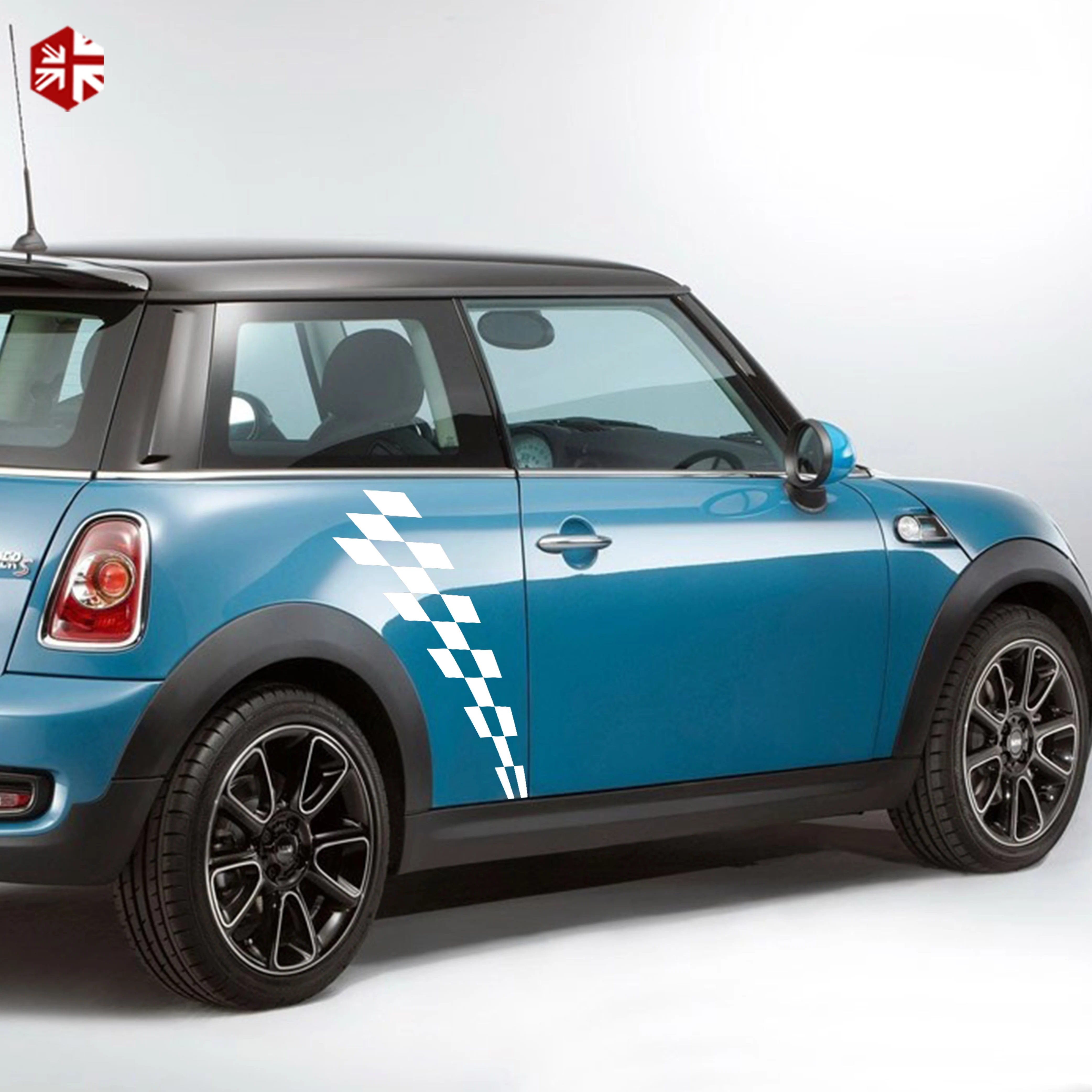 2 Pcs Checkered Flag Styling Car Door Side Stripes Sticker Body Body Decal For MINI Cooper S R56 2206-2013  JCW One Accessories