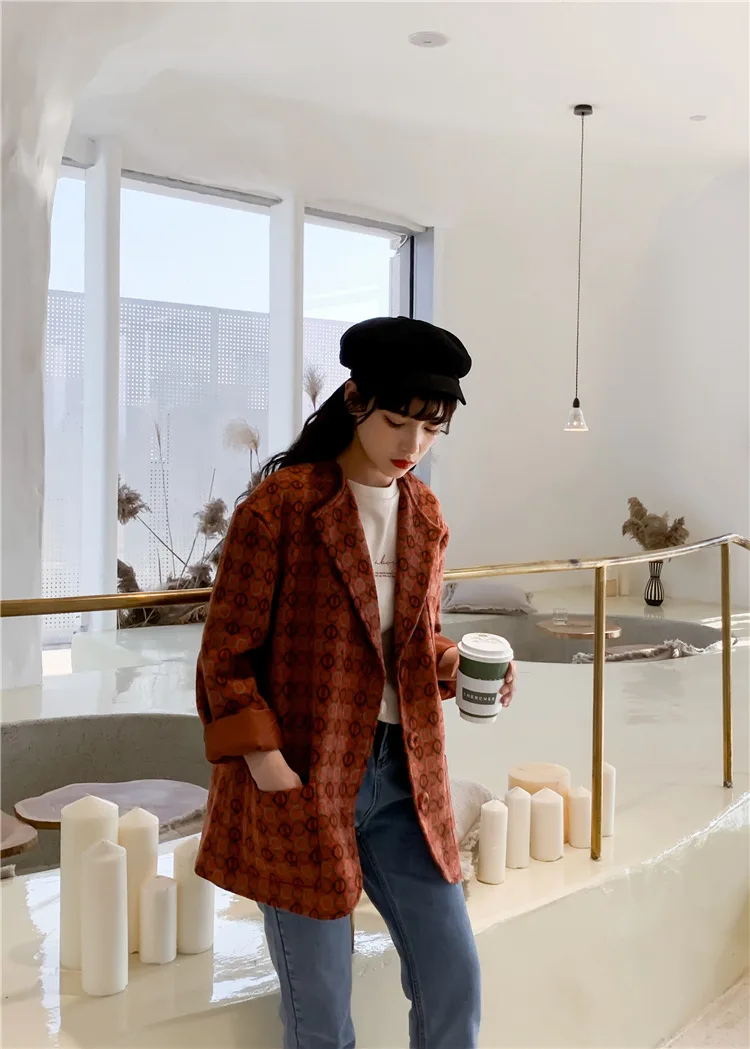 Women Clothes Wool Suit Female Autumn New Korean The Woolen Coat Casual Retro Short Check Small Suit Women