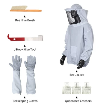 

Beekeeping Suit Jacket/Gloves/Sleeves Beehive J Hook Hive Tool Bee Hive Brush Bee Catchers for Beekeeper Supplies Hive Tool Set