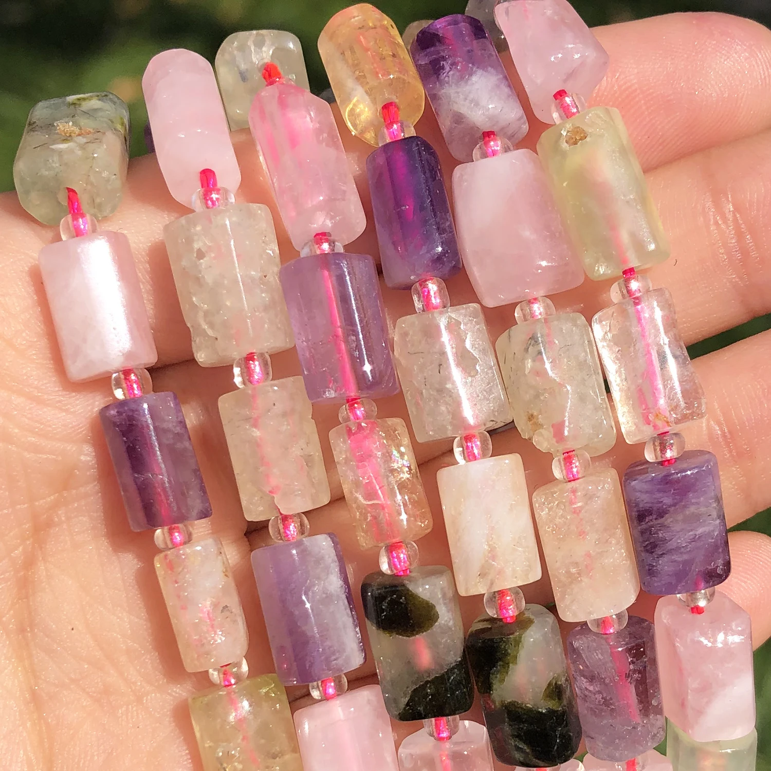

Natural Faceted Mixed Citrines Purple Quartz Stone Beads Cylinder Loose Spacer Beads for Jewelry DIY Making Bracelet Accessories