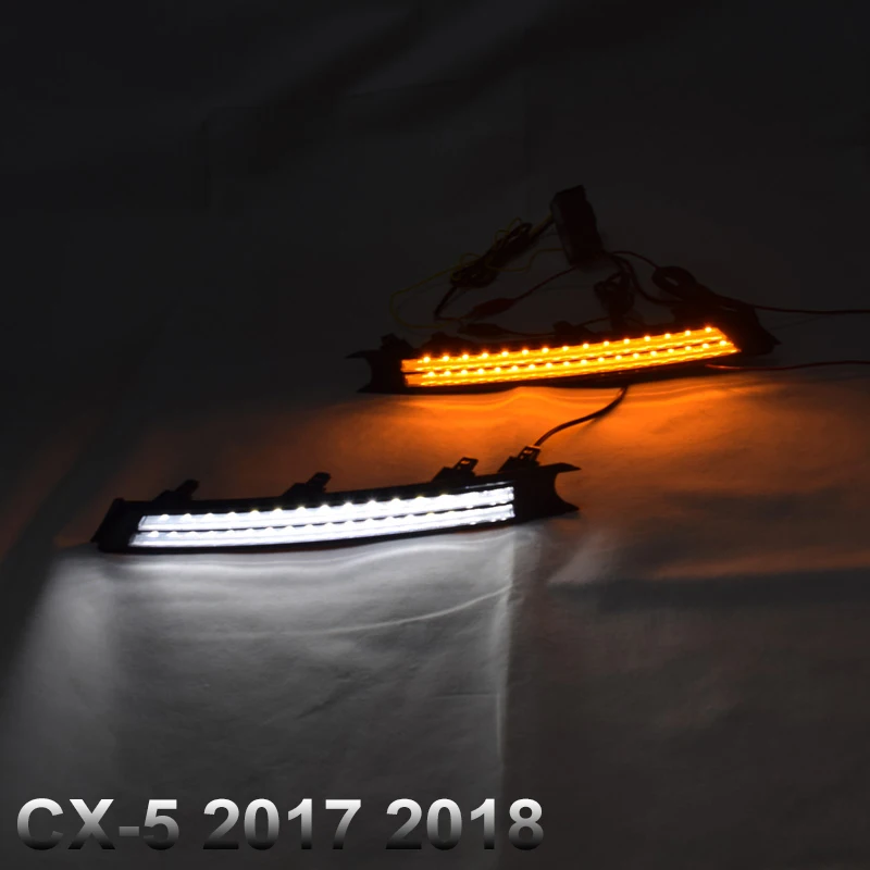 

Автомобильные светодиодные дневные ходовые огни 12 В для CX-5 2017-2020 с функцией указателя поворота, заменяемые Оригинальные противотуманные фары с отверстием