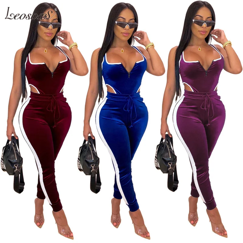 

Matching Sets For Women Two Piece Set Sweat Suits Gold Velvet Sleeveless 2 Piece Tracksuit Set Women Sexy Clothing