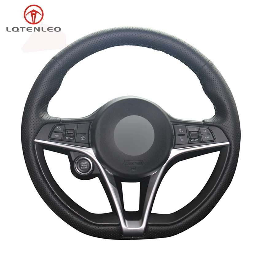 

LQTENLEO, черная искусственная кожа, сделай сам, ручная строчка, искусственная кожа для Alfa Romeo Giulia 2016 2017 2018 Stelvio 2017