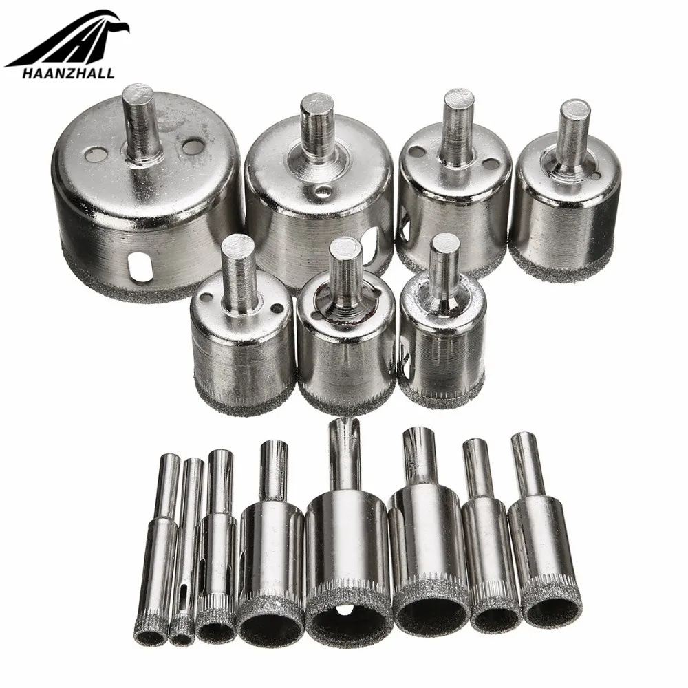15pcs Diamond Coated Drill Bit Set Tile Marble Glass Ceramic Hole Saw Drilling Bits For Power Tools 6mm-50mm