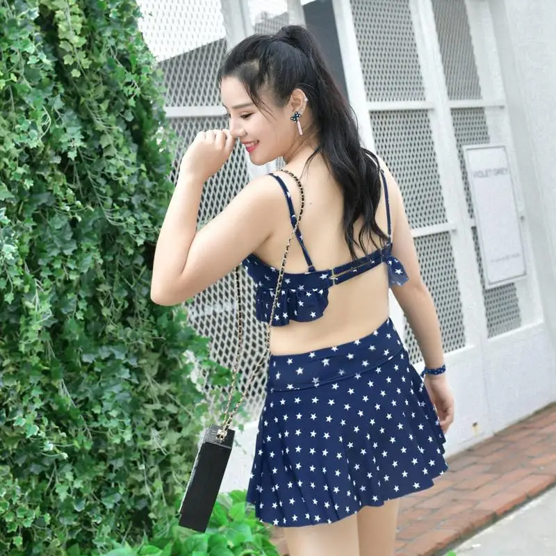

New Style Plus-sized Bathing Suit Underwire Push up Large Cup Split Skirt-Swimwear Gauze Blouse Large GIRL'S 200