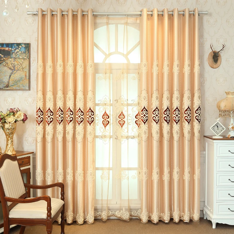 

European embroidered curtains finished living room bedroom wedding window floating window lace shade cloth
