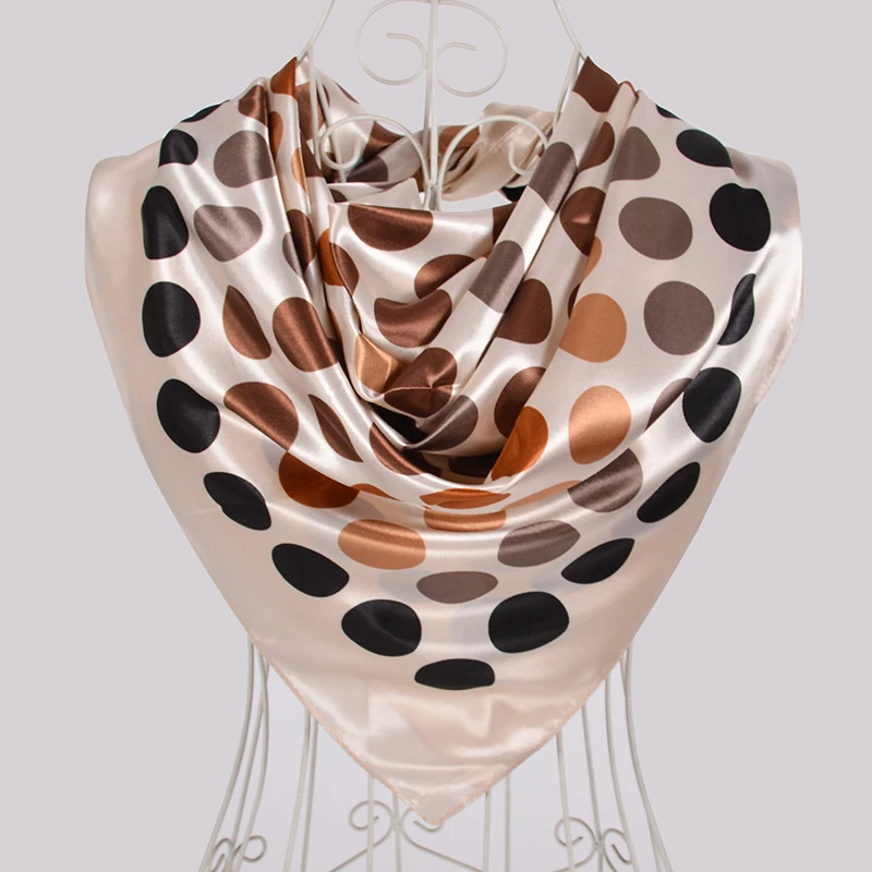 BYSIFA Winter Men Women Black khaki Pink Silk Scarf 90*90cm All-Match Pollka Dot Big Square Scarves Wraps Muslim Headkerchief 3