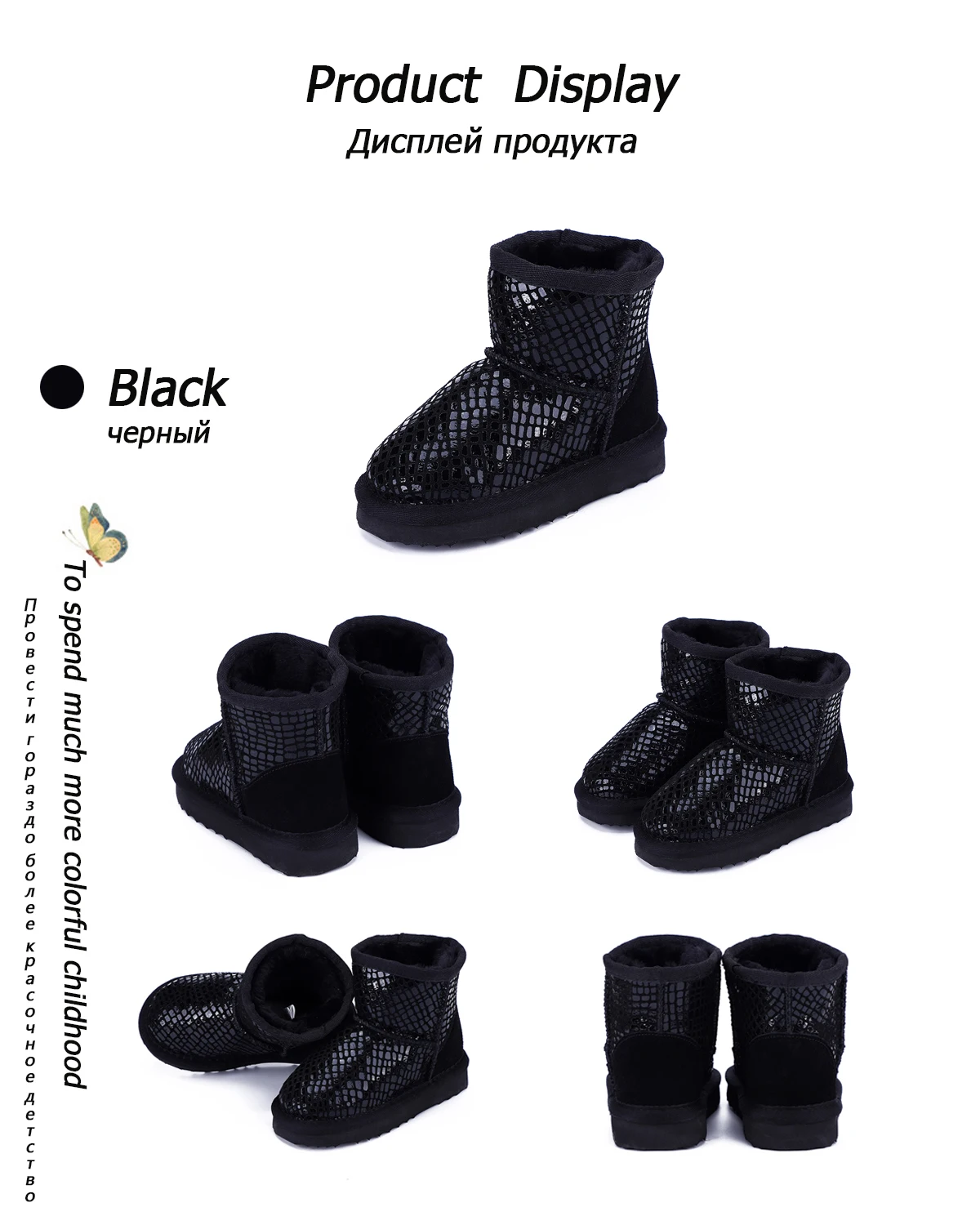 MBR FORCE 2020 New winter childrens snow boots boys girls Genuine leather ankle boots warm and Waterproof plush children shoes