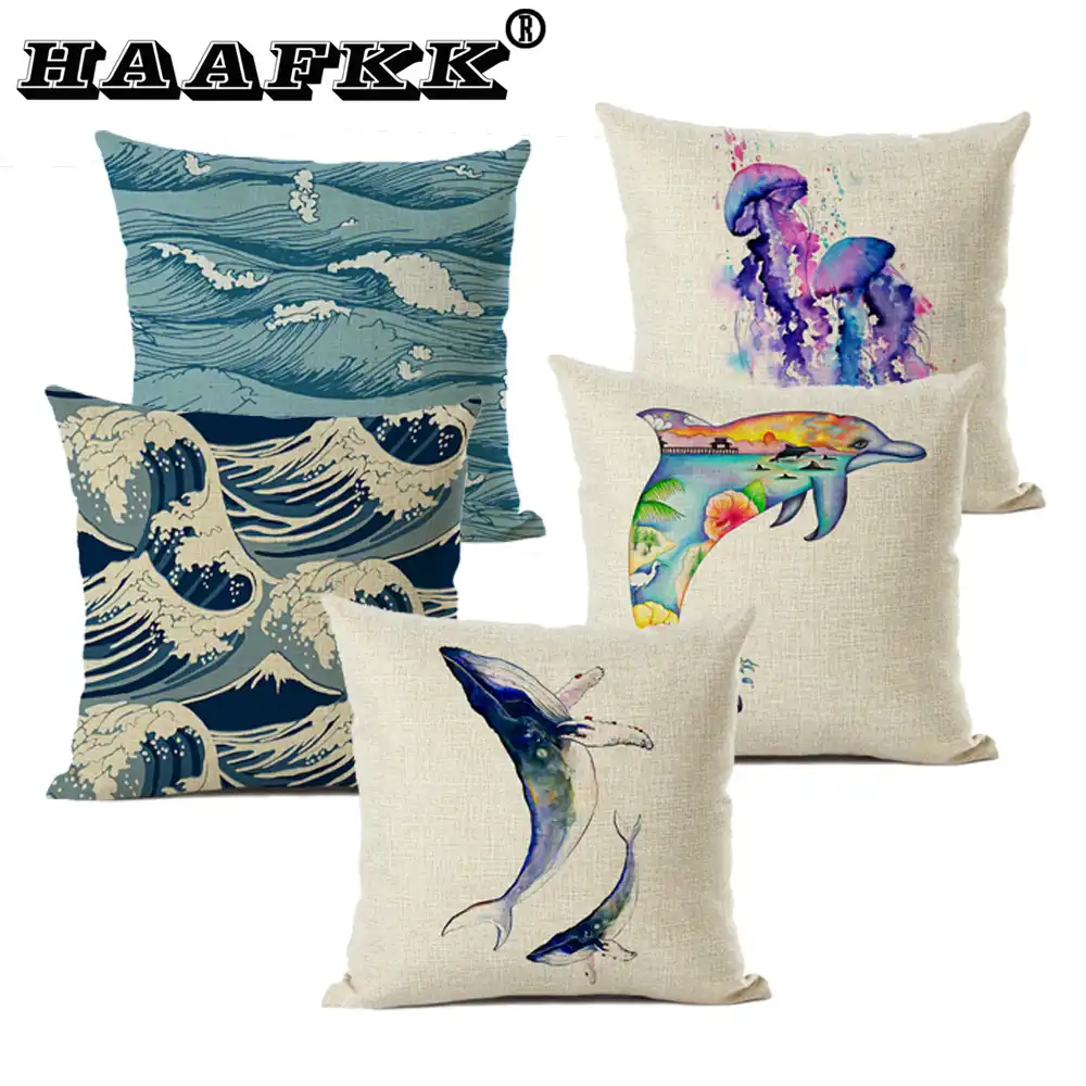 美しい海の動物棚イルカ装飾ソファクッションカバー装飾枕ホーム車のカバーでcojines Cushion Cover Aliexpress