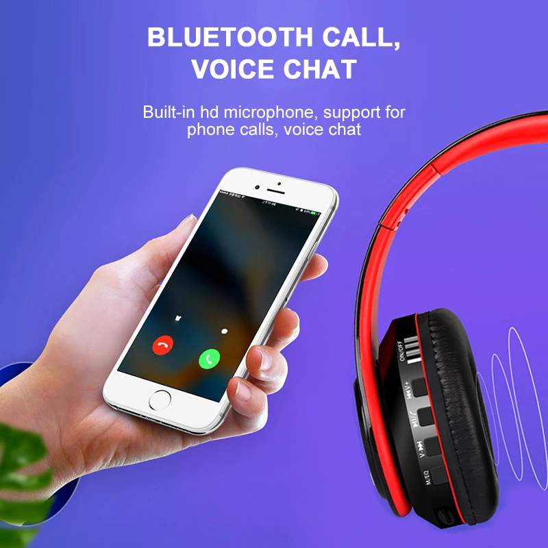 Беспроводные наушники с Bluetooth 5,0, портативная Bluetooth гарнитура, складная стереогарнитура, Mp3 регулируемые наушники с микрофоном, hi-fi звук