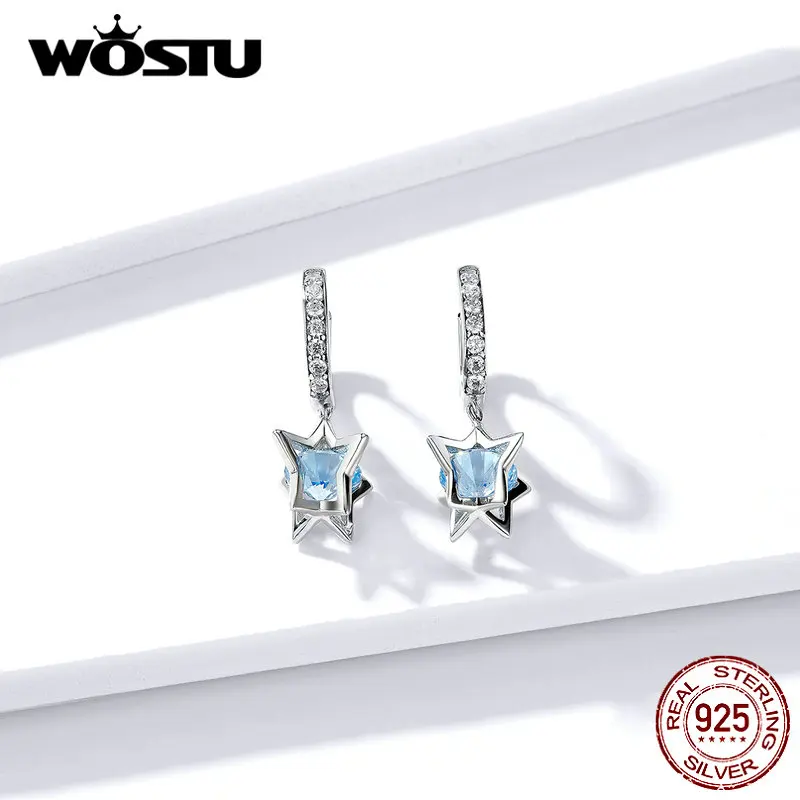 WOSTU, подлинные 925 пробы Серьги С Серебряной звездой, романтические, двухслойные, уникальные серьги для женщин,, модное ювелирное изделие, подарок BNE31