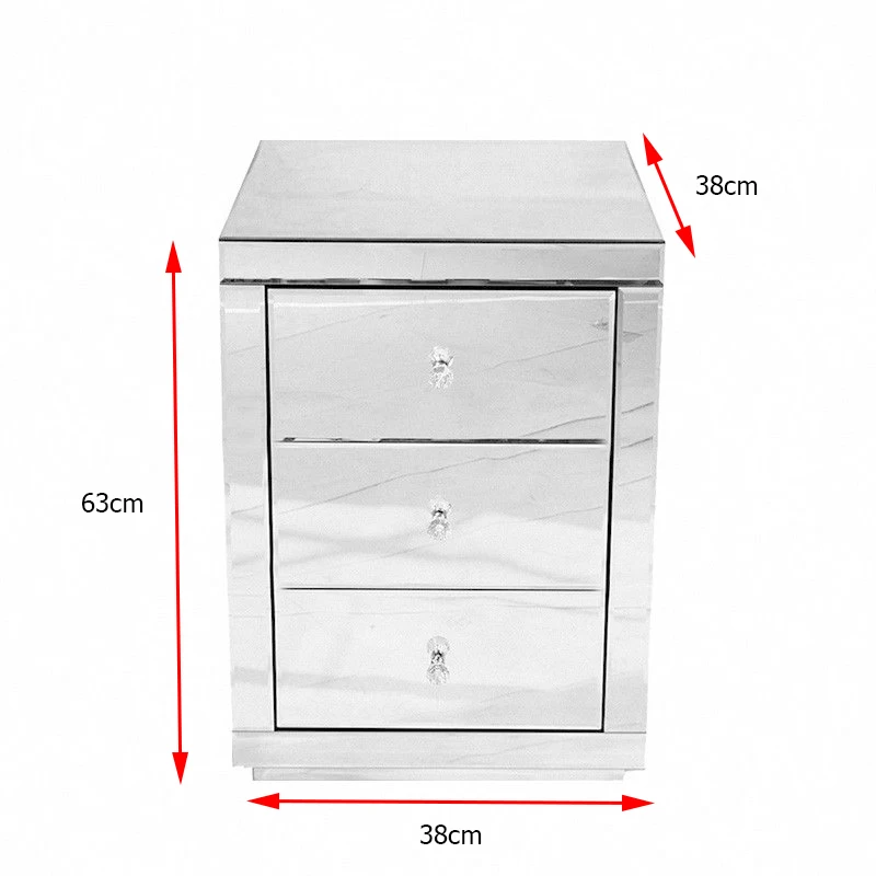 

Crystal Mirrored Glass 3 Drawer Bedside Table Diamante Cabinet NightStands uk stock
