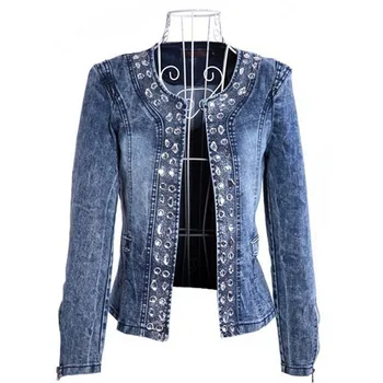 

2019 New Arrival Spring Antumn Denim Jackets Vintage Diamonds Casual Coat Women's Denim Jacket For Outerwear Jeans Slim Coat