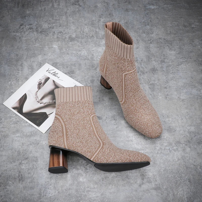 

INS Style Pointed Toe Sock Boots Knitted Stretch High Heels Women Boots Fashion Ankle Boots for Women Winter Shoes Stilettos