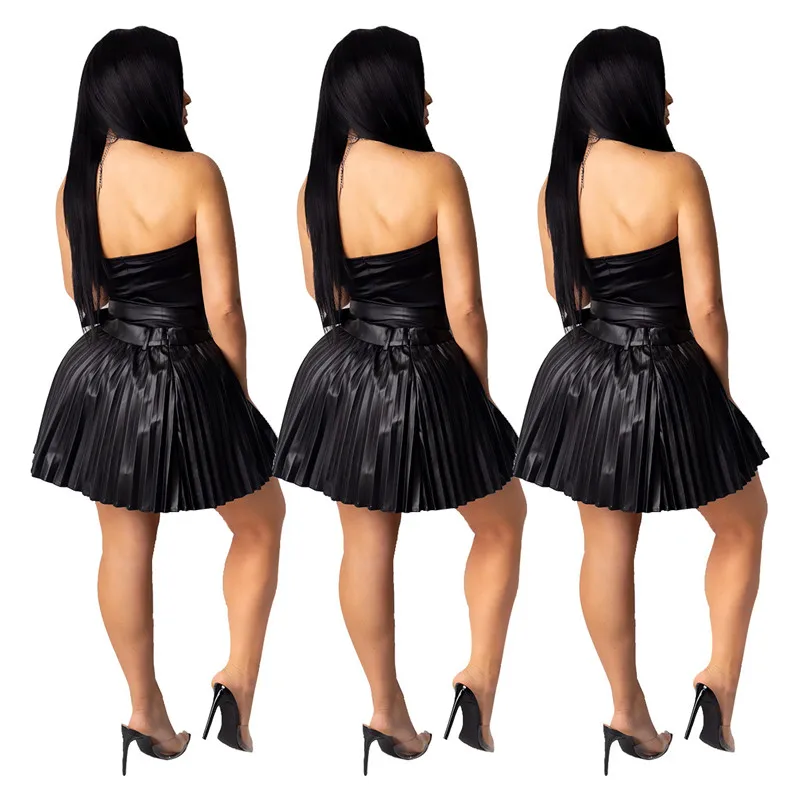 Сексуальная черная плиссированная юбка из искусственной кожи с высокой талией для женщин, мини-юбка для офиса, клуба, мини-юбка, облегающая нижняя часть размера плюс XXL
