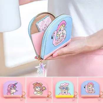 

Unicorns Girl Short Wallet Mini Purses Preppy Cartoon Pattern Coin Purse Short Wallets Leather Wallet Unicorn Card Organizer