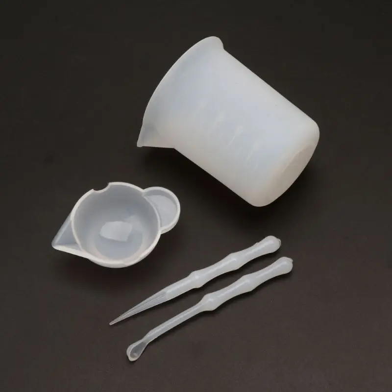 4Pcs Reusable Silicone Resin Mixing Measuring Cups Stick Spoon Jewelry Tools DIY