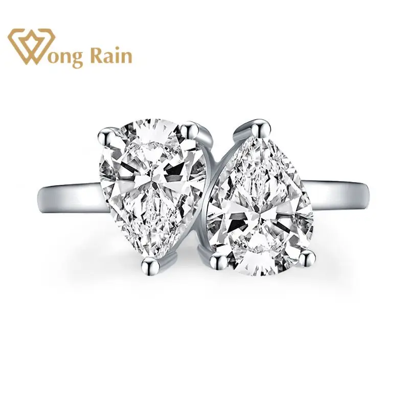 Кольцо Wong Rain 100% ная серебряная груша с драгоценным камнем Moissanite обручальное