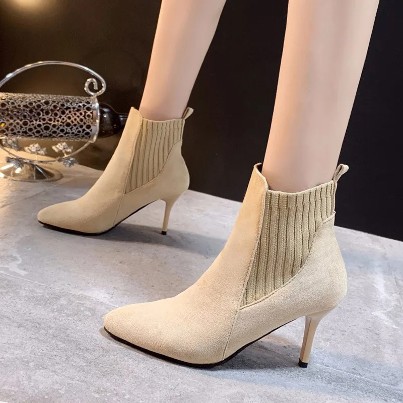 

2019 Autumn High With Sharp Fine With Wool Mouth Short Boots Boots Woman Exceed All-match Thin