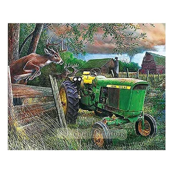 

EASHRU Green Tractor Deer 5D DIY Diamond Painting Cross Stitch Diamond Embroidery Needlework Full Square Drill Home Decor PT4012