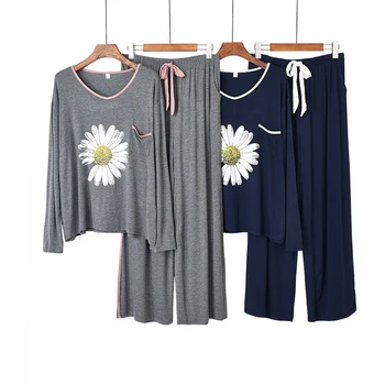 

2020 Spring And Summer Comfortable Modal Cotton Long-Sleeved Daisy Pajamas V-Neck Loose Home Service Women Pijamas Nighties
