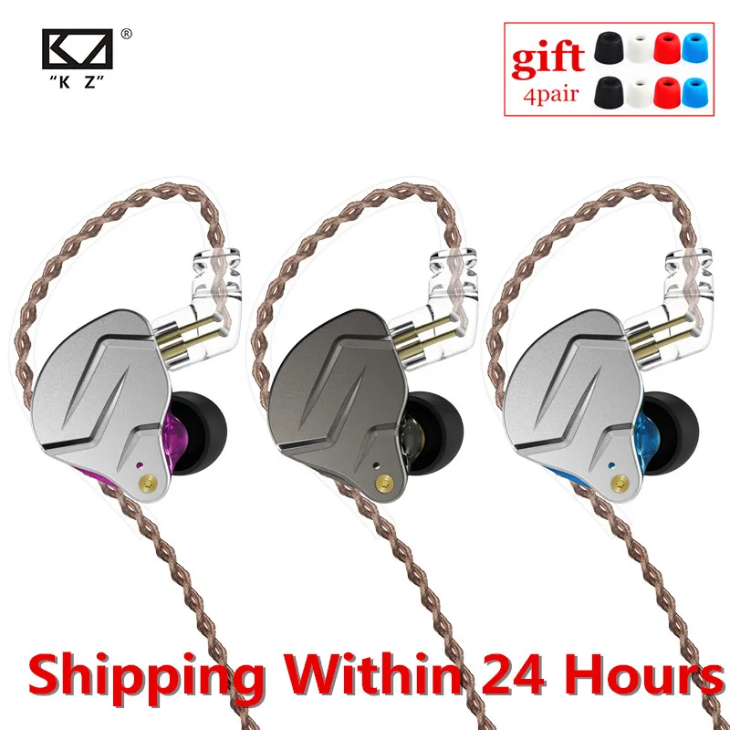 Наушники-вкладыши KZ ZSN PRO 1BA + 1DD гибридные Hi-Fi металлические спортивные с