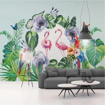 

milofi custom large wallpaper mural tropical rain forest plant flamingo living room bedroom TV background wall