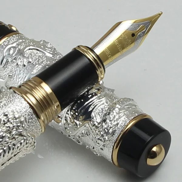 JINHAO, золотистая, серебряная, коричневая перьевая ручка "Два дракона, играющие с жемчужиной", резная, без подарочной коробки