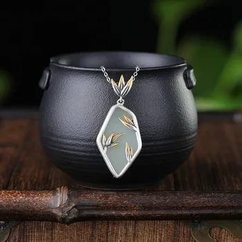

S925 Pure Silver Natural and TianYushu Leaf Pendant