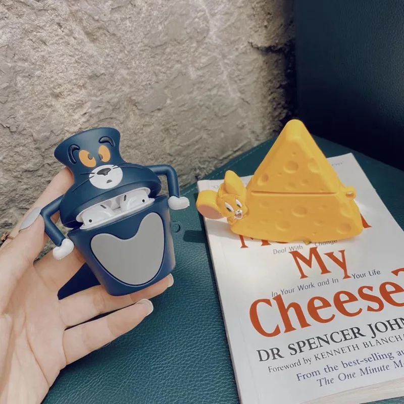 3D милый мультфильм Том Кот и Джерри мышь прекрасный силиконовый защитный наушник аксессуары чехол s для Apple Airpods чехол