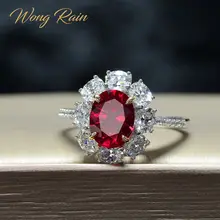 Wong Rain Винтаж стерлингового серебра 925 искусственный Муассанит рубиновый драгоценный камень обручальное кольцо ювелирные изделия подарок