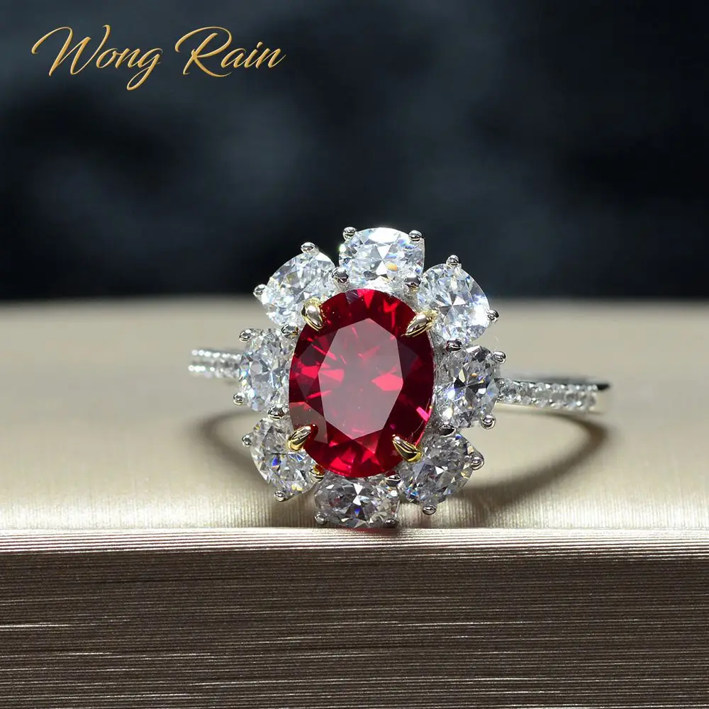 Wong Rain Vintage 100% 925 Sterling Silver Created Moissanite Ruby Gemstone Wedding Engagement Ring Fine Jewelry Gift Wholesale Wong Rain Vintage 100% 925 Sterling Silver Created Moissanite Ruby Gemstone Wedding Engagement Ring Fine Jewelry Gift Wholesale