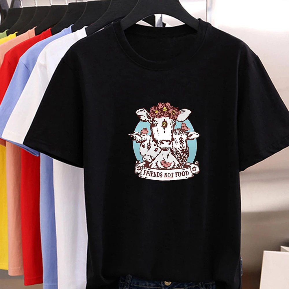 

2020 Hipster Multicolor New T Shirt Women Refreshing Simplicity Graphic Plus Size T-shirt FRIENDS NOT FOOD Letter Print T Shirt