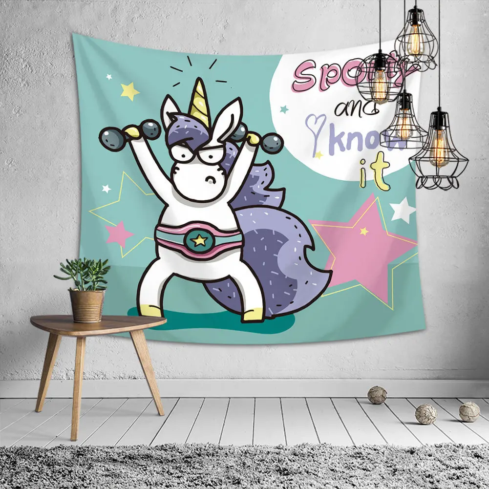 3D цифровая печать мультфильм сладкий Единорог гобелен милые животные Unicornio настенные ковры для детей девочек комнаты украшения дома