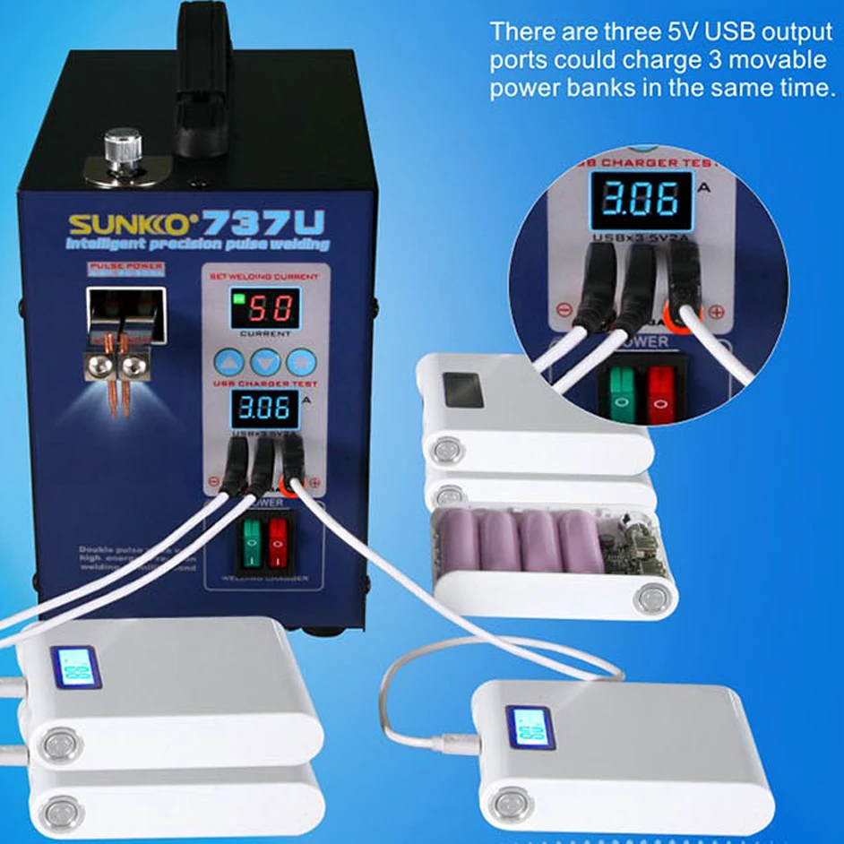 

SUNKKO 737U Spot Welding Machine 2.8kw Double Pulse Battery Spot Welder Lithium Testing USB Charging for 18650 Battery Pack Weld