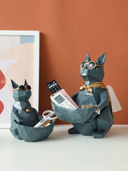 

Miniature Cute Ornaments For Home Office Decoration Storage Bowl Cat Dog Figurines Resin Moden Crafts Animals Carved Collectible