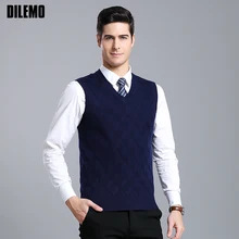 Новые модные брендовые мужские свитера, пуловер с v-образным вырезом, облегающие вязаные Джемперы, зимний жаккардовый жилет без рукавов, повседневная мужская одежда