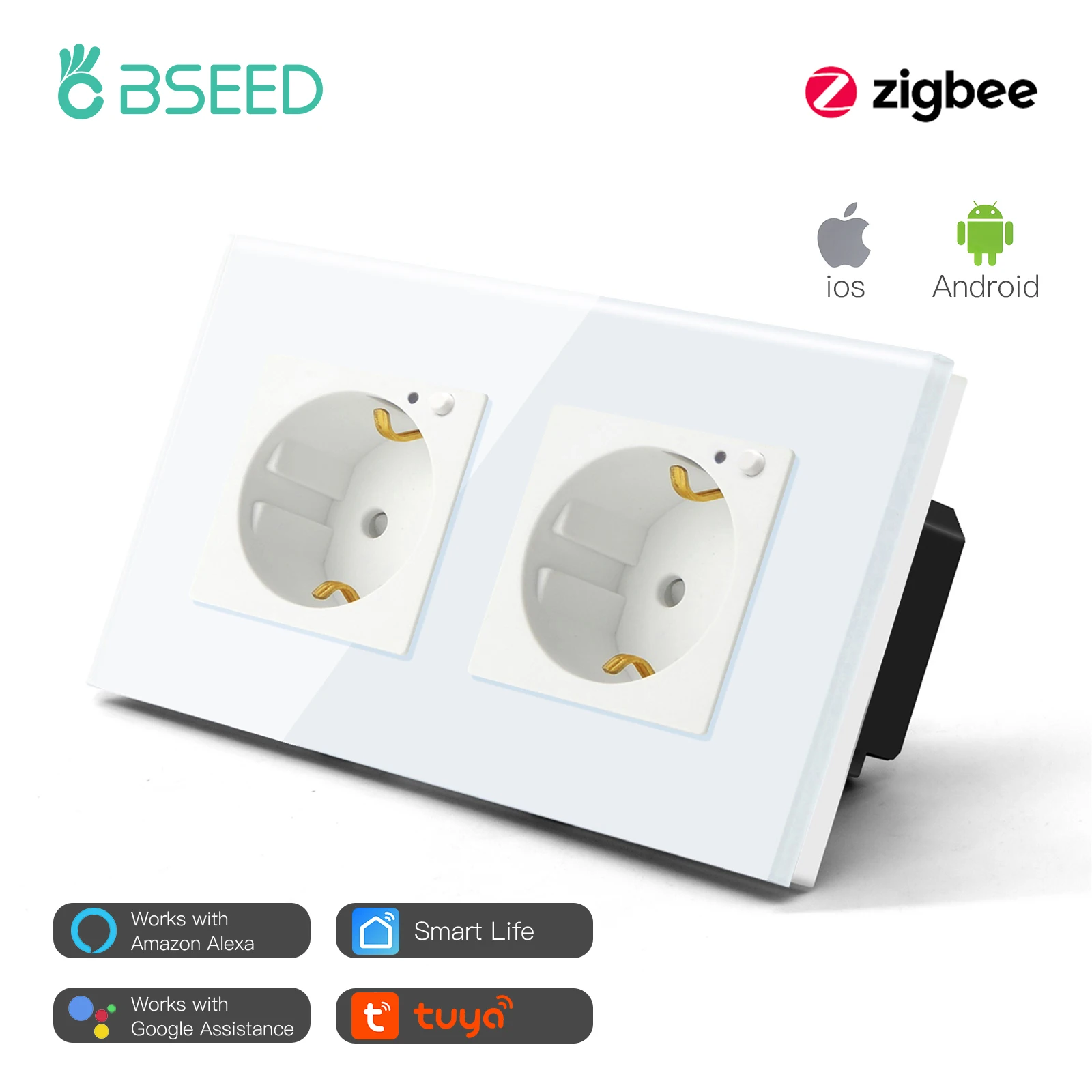 Bseed ZigBee Europe Russia Standard Double Wall Smart Power Socket Plug