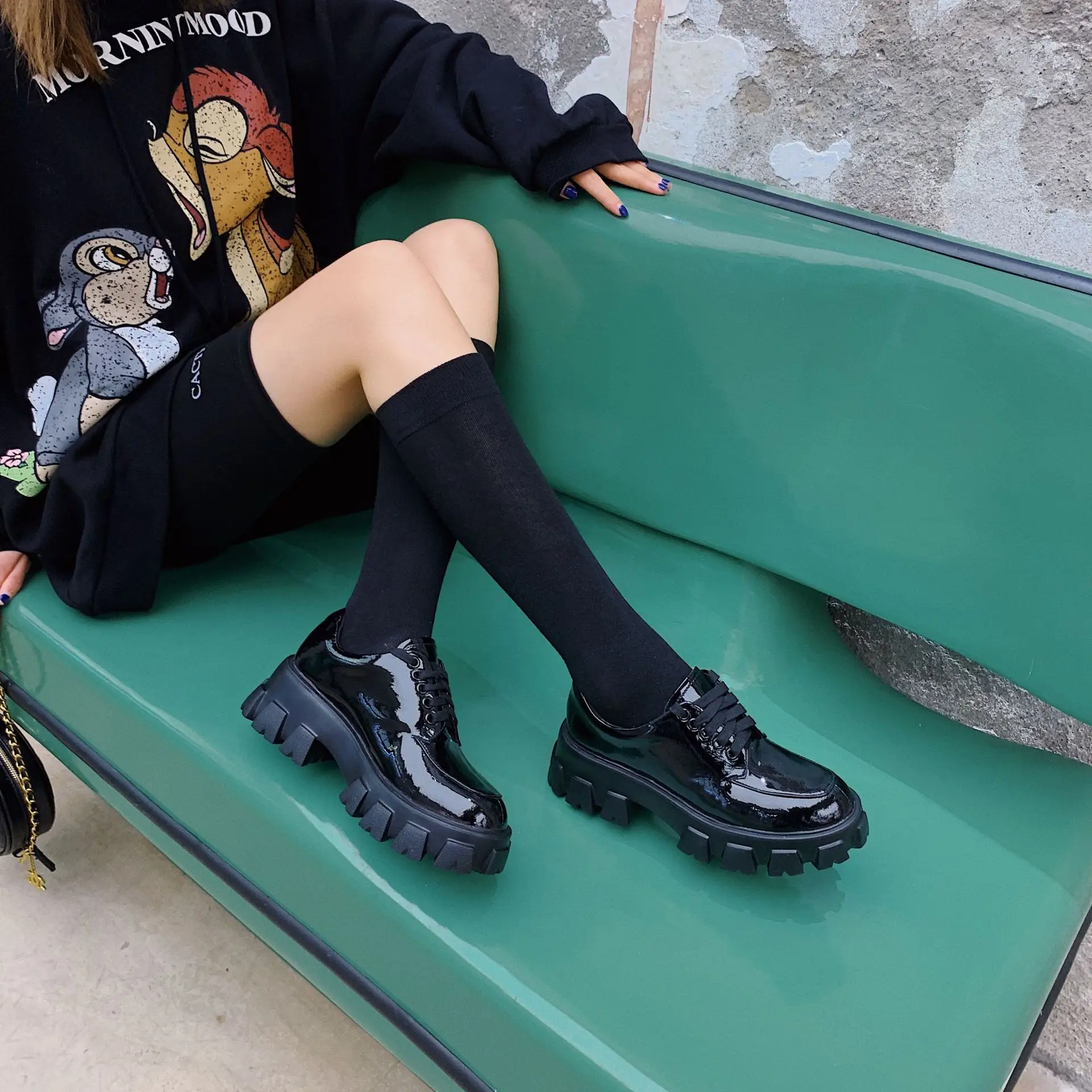 

Celebrity Celebrity Style Light Thick Bottomed Anti-slip Loafers 2020 New Style Lace-up niu qi Leather Shoes Women's Platform Sh