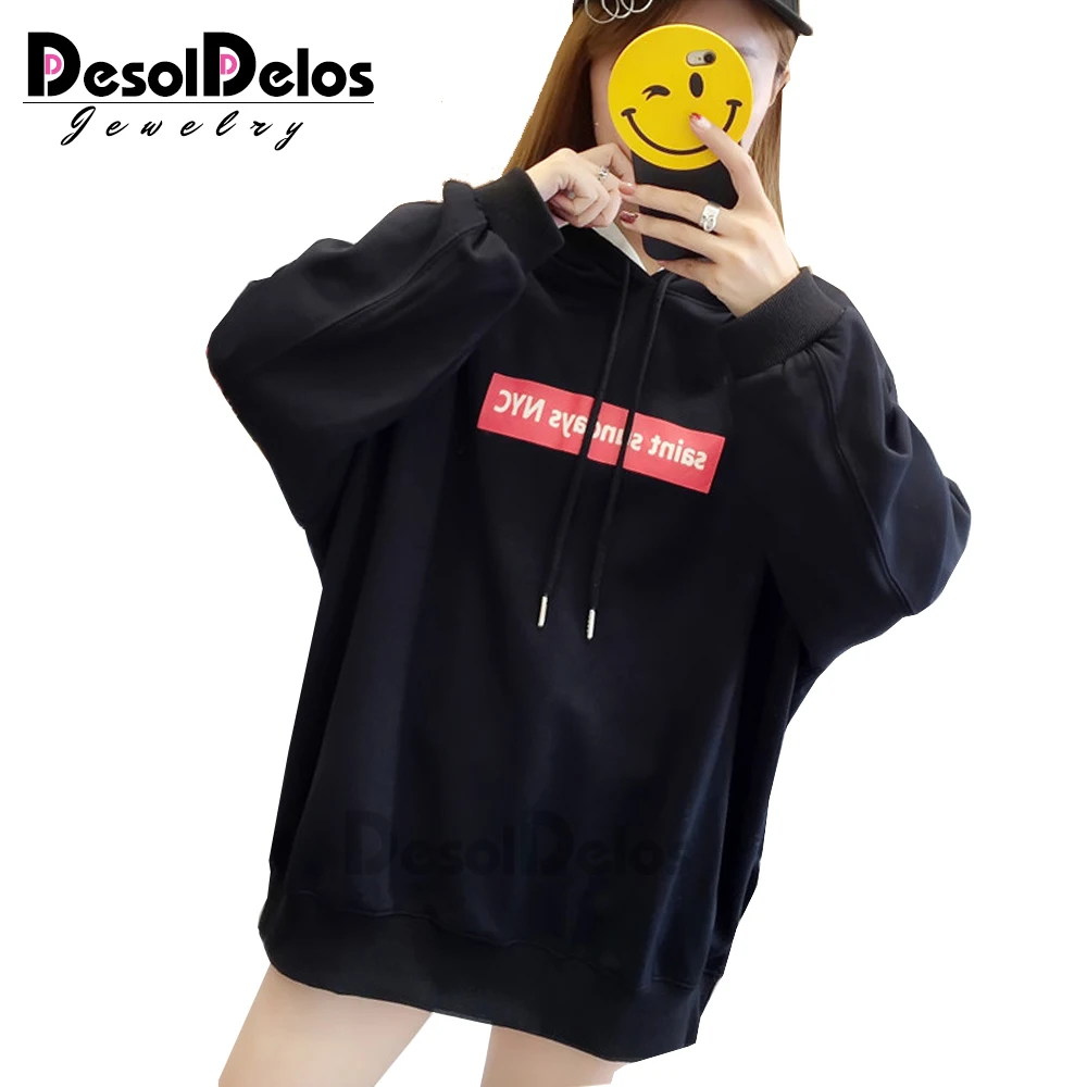 

2019 Autumn Winter Fashion Solid color Harajuku Lotus Black Red Pullover Thick Loose Women Hoodies Sweatshirts Female Casual