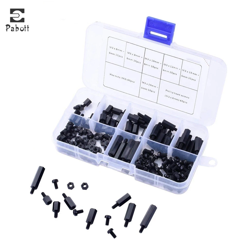 

180 pcs M3 Nylon Male Female Hex Utility Spacer Standoff Screw Nut Assortment Mounting Hardware Kit For FPV,Quadcopter Drone, RC