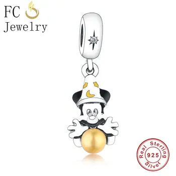 

FC Jewelry Fit Original Pandora Charms Bracelets Authentic 925 Sterling Silver Enamel Mickey & Gold Color Ball Beads Berloque