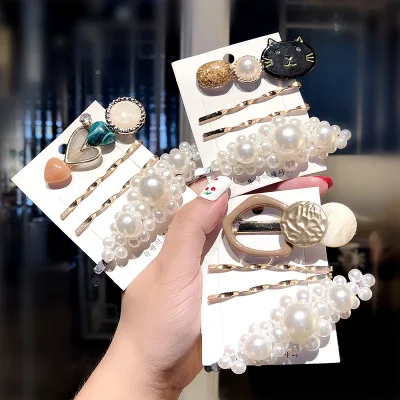 

4PCS/Set Trendy Women Geometric Pearl Hairpin Set Hair Accessories For Girls Sweet Hair Clips Barrettes Headband Hair Holder