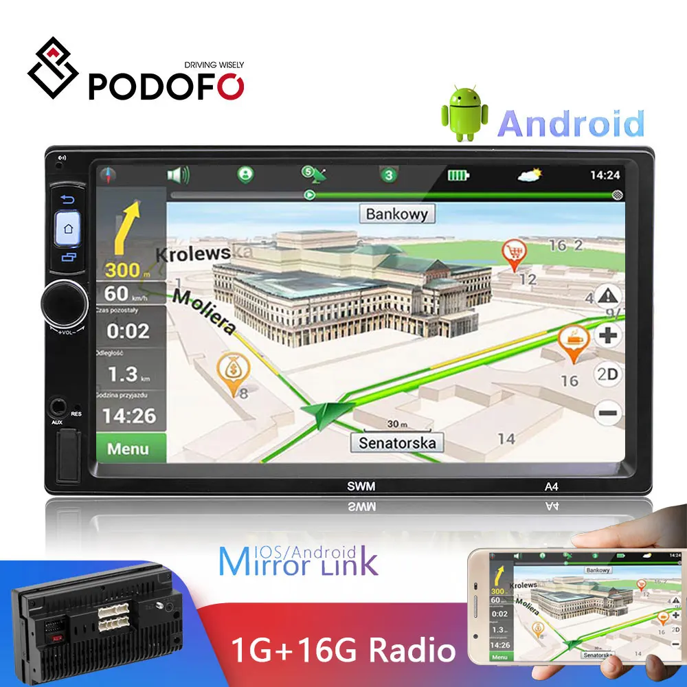 Podofo Android автомобильное радио 2 din wifi gps навигация 7 ''HD Радио авторадио MP5 плеер