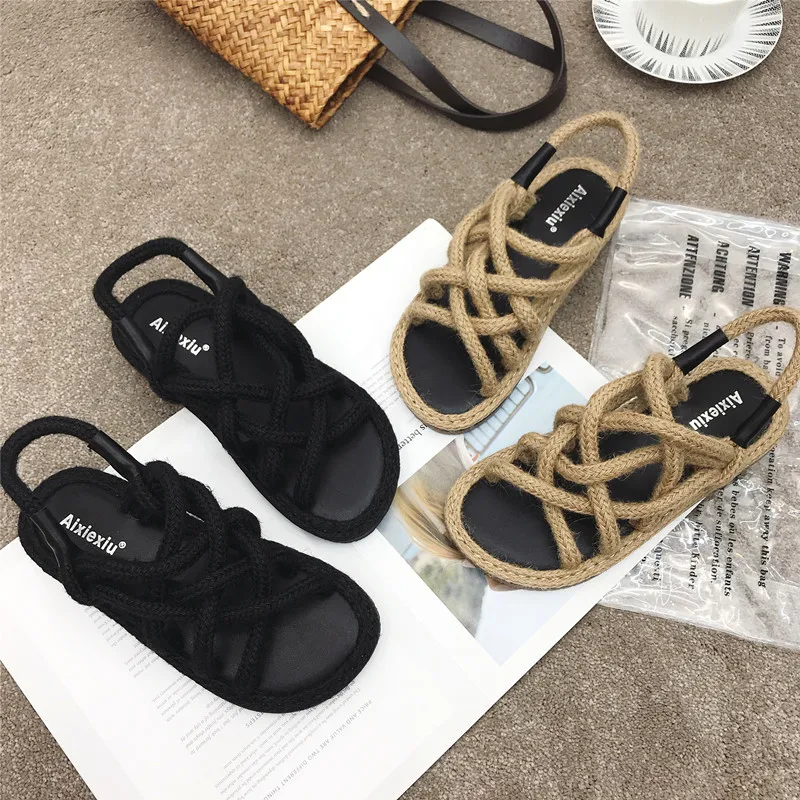 

2019 Summer New Style Cross Hemp Rope Flat Sandals Students Fashion Sandals